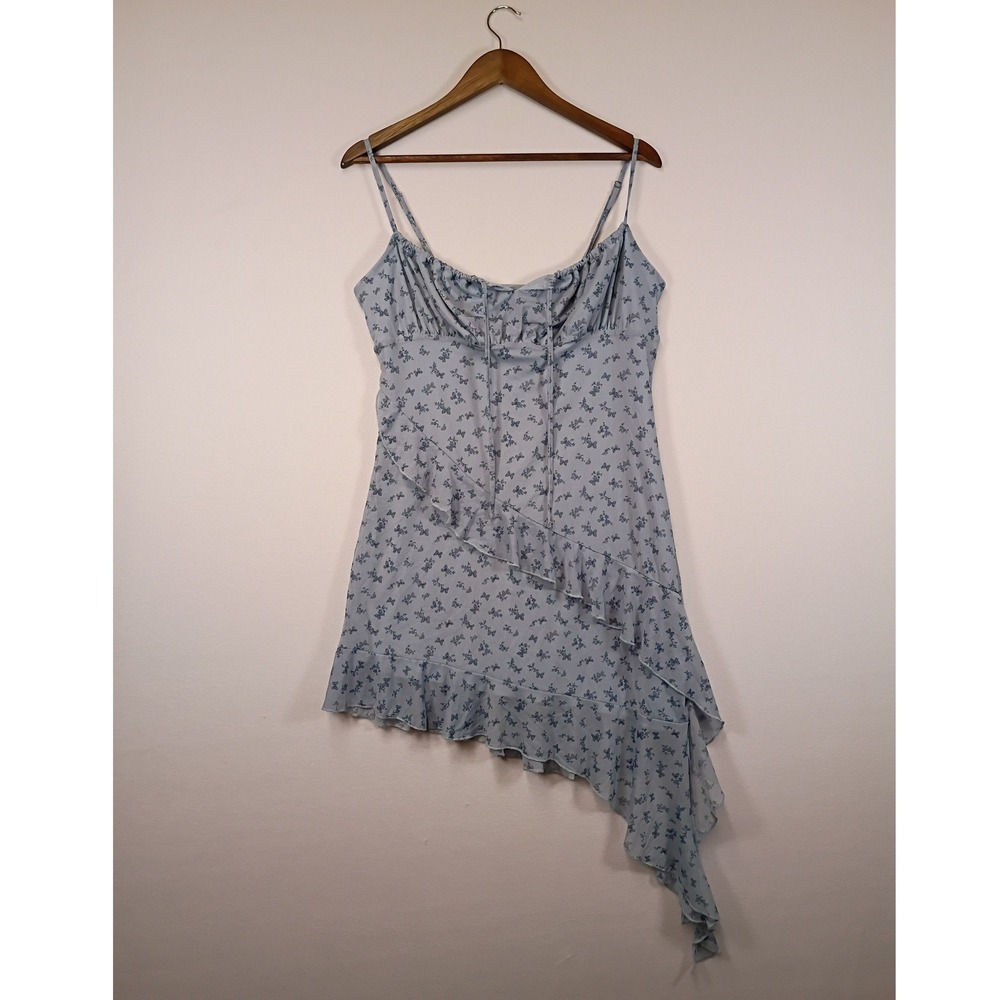 Fairycore Aeropostale Women Large Blue Butterfly Mesh Ruffle Asymmetrical Dress